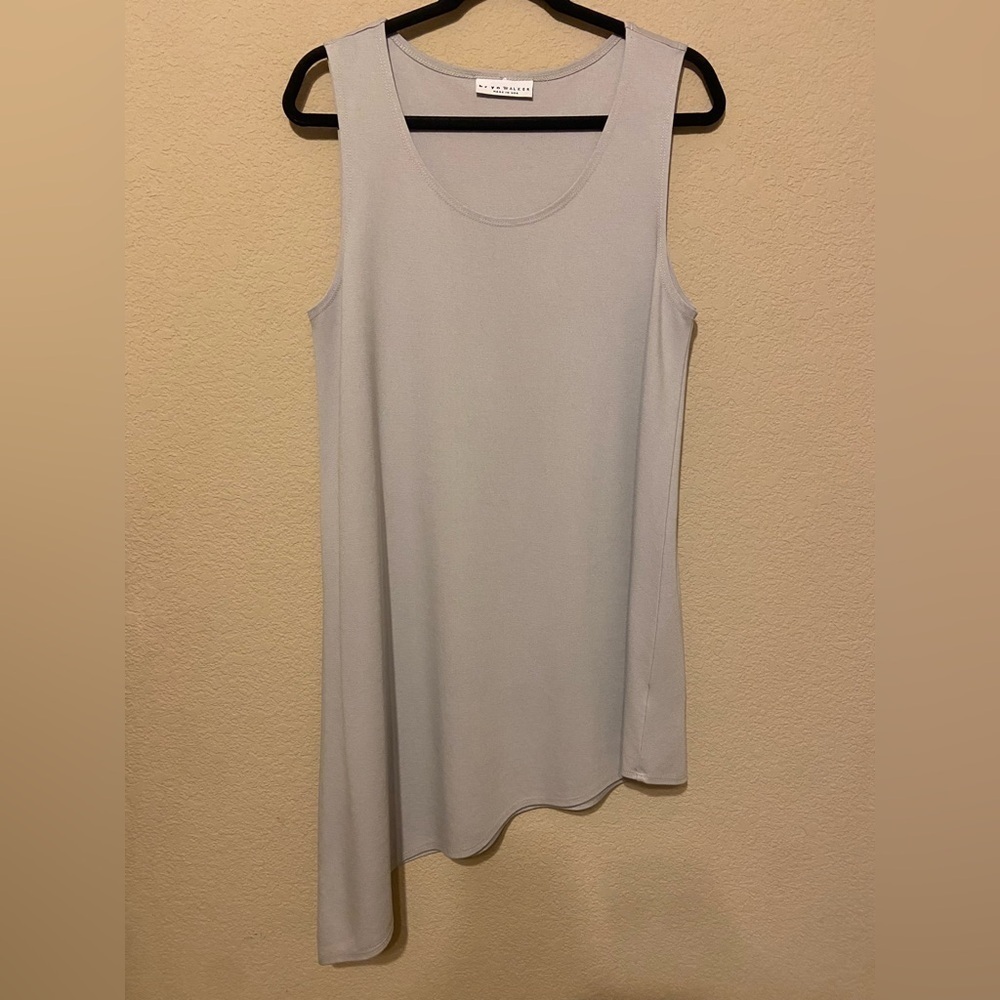 Bryn Walker Top Womens Medium Asymmetrical Hem Sleeveless Tunic Gray Lagenlook
